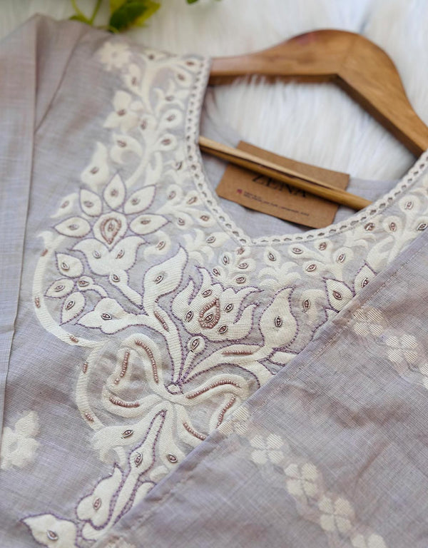 READY TO WEAR MUL CHANDERI HANDWORK KURTI SET 🌸