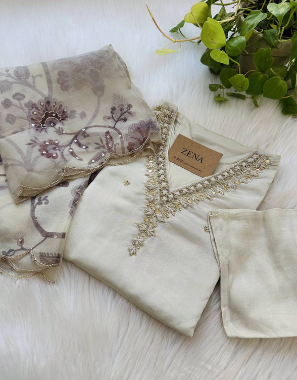 Tissue Silk Ready-to-Wear Hand Work Kurti Set β¨