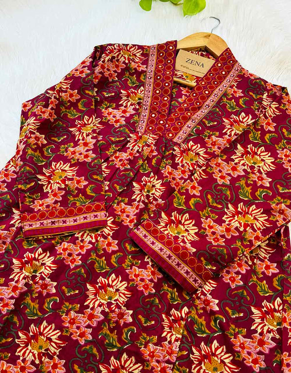 Graceful & Timeless – READY TO WEAR COTTON ANARKALI KURTI SET ✨Z914