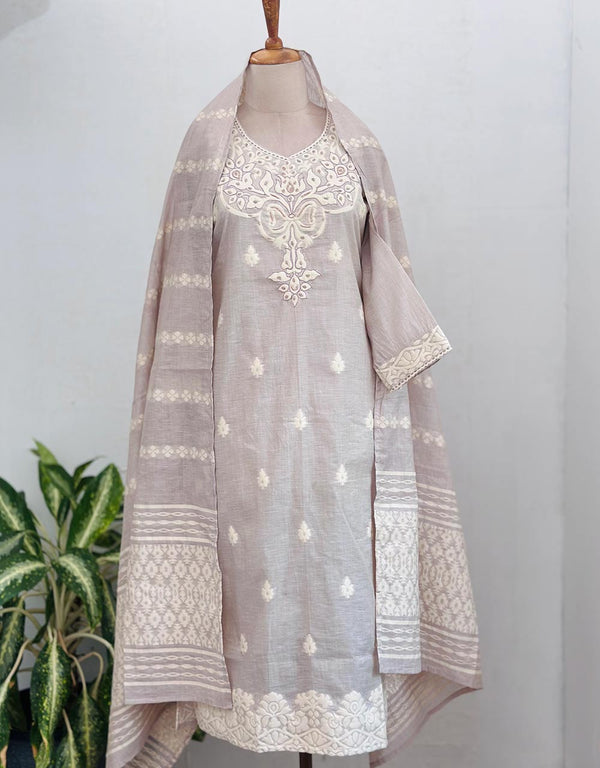 READY TO WEAR MUL CHANDERI HANDWORK KURTI SET 🌸