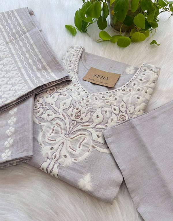 READY TO WEAR MUL CHANDERI HANDWORK KURTI SET 🌸