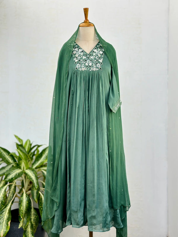 Pure Chinnon Hand Work Anarkali Kurti Set – Elegant Ready-to-Wear Ethnic Ensemble