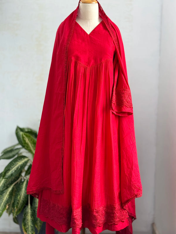 Premium Mul Chanderi Anarkali Kurti Set