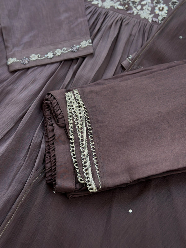 Pure Chinnon Hand Work Anarkali Kurti Set – Elegant Ready-to-Wear Ethnic Ensemble