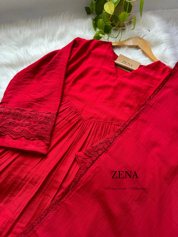 Premium Mul Chanderi Anarkali Kurti Set