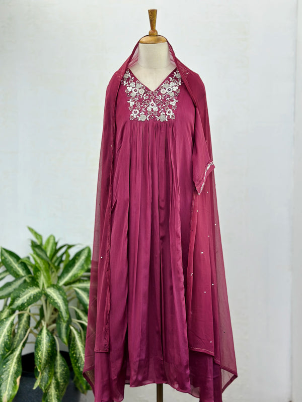 Pure Chinnon Hand Work Anarkali Kurti Set – Elegant Ready-to-Wear Ethnic Ensemble