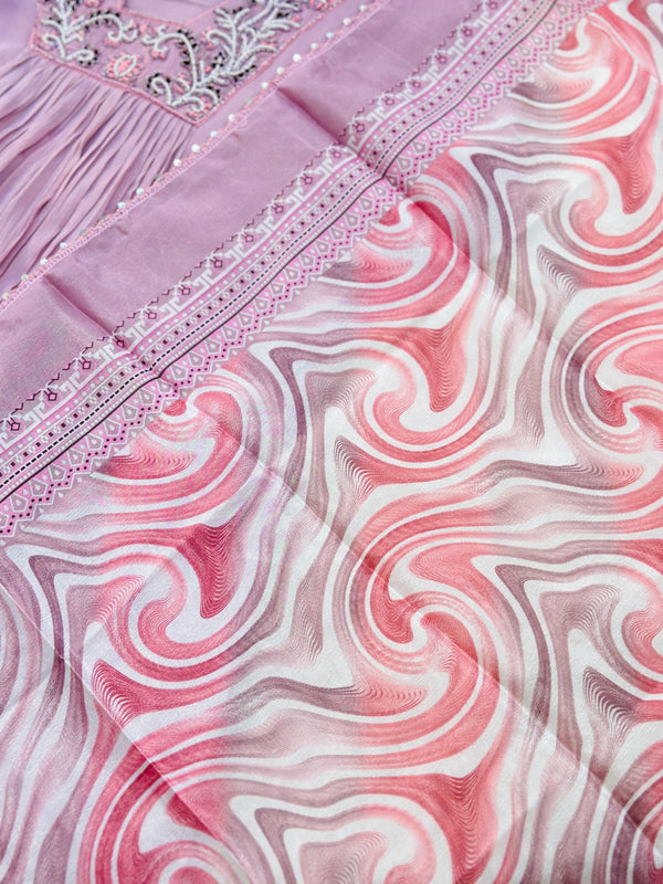 Pure Chinnon Hand Work Anarkali Kurti Set – Regal Ready-to-Wear Ethnic Attire