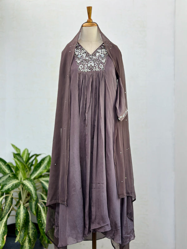 Pure Chinnon Hand Work Anarkali Kurti Set – Elegant Ready-to-Wear Ethnic Ensemble