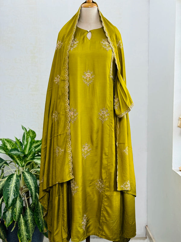 Mul Chanderi Hand Detailed Anarkali Suit – Premium Ready-to-Wear Ethnic Set