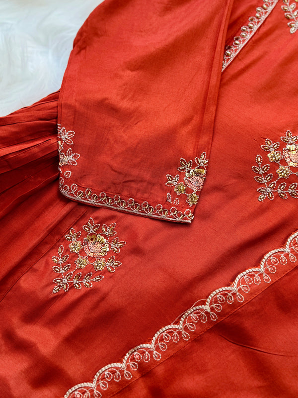 Mul Chanderi Hand Detailed Anarkali Suit – Premium Ready-to-Wear Ethnic Set