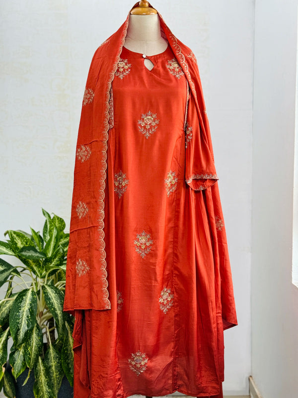 Mul Chanderi Hand Detailed Anarkali Suit – Premium Ready-to-Wear Ethnic Set