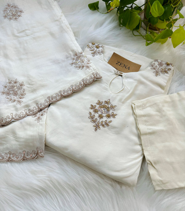 Mul Chanderi Hand Detailed Anarkali Suit – Premium Ready-to-Wear Ethnic Set