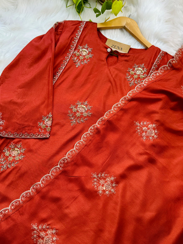 Mul Chanderi Hand Detailed Anarkali Suit – Premium Ready-to-Wear Ethnic Set