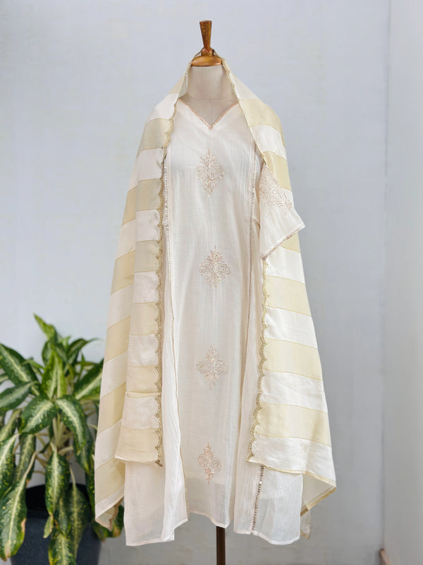 Mul Chanderi Handwork Kurti Set- Ready to Wear