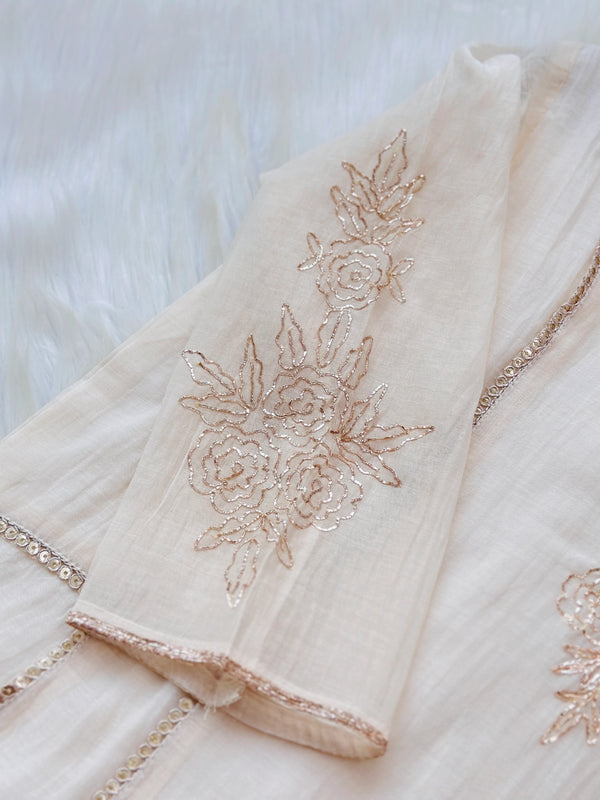 Mul Chanderi Handwork Kurti Set- Ready to Wear