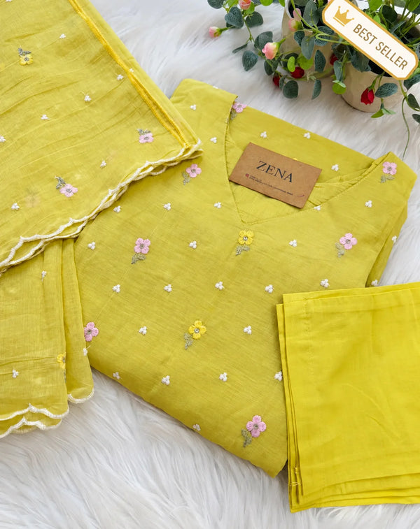 ✨ Pure Mul Chanderi Embroidered Kurti Set ✨