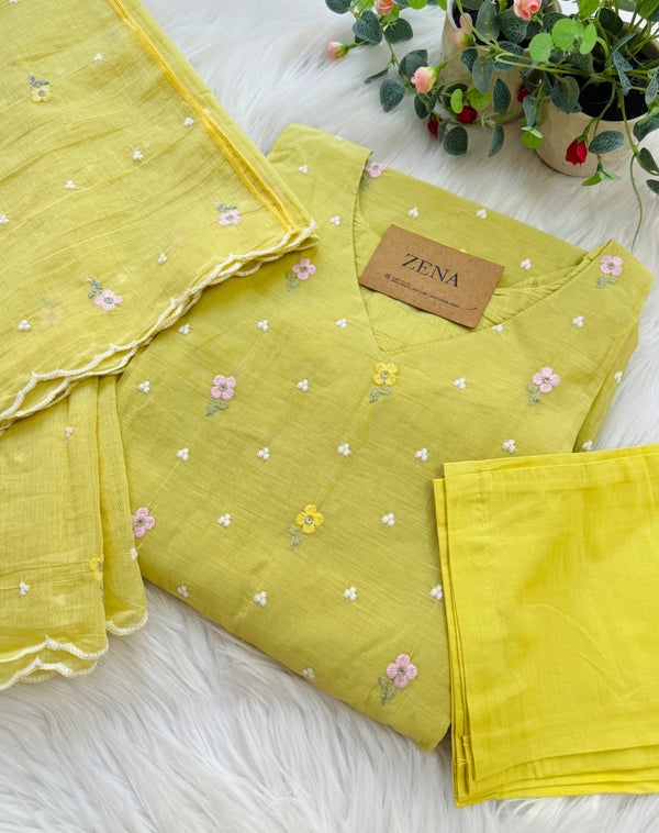 ✨ Pure Mul Chanderi Embroidered Kurti Set ✨