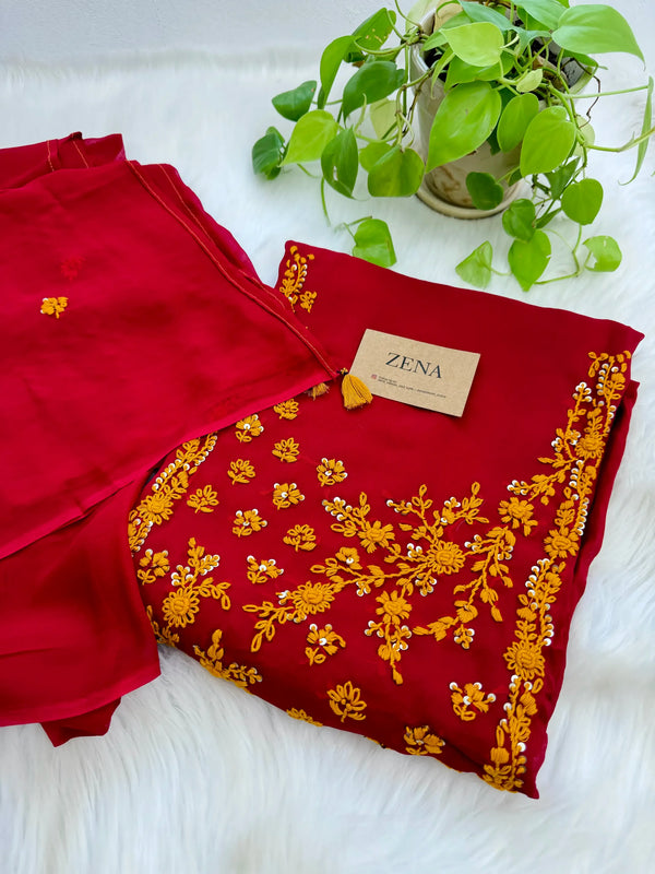 Pure Georgette Thread Work Unstitched Suit