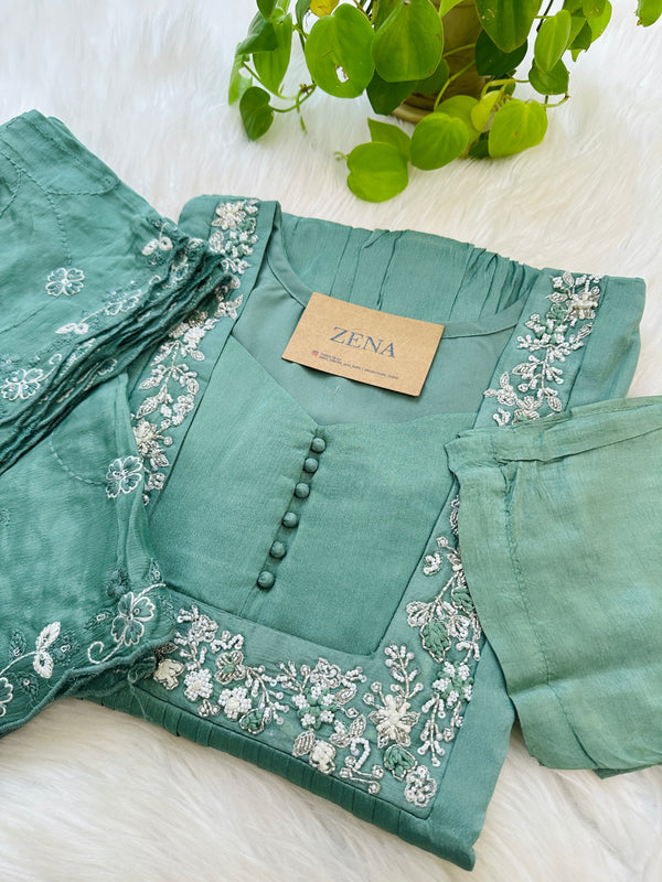 PURE CHINNON HAND WORK KURTI SET