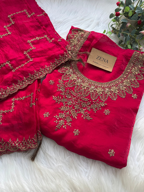 Unstitched Shimmer Silk Partywear Salwar Suit – Graceful Elegance 🌟