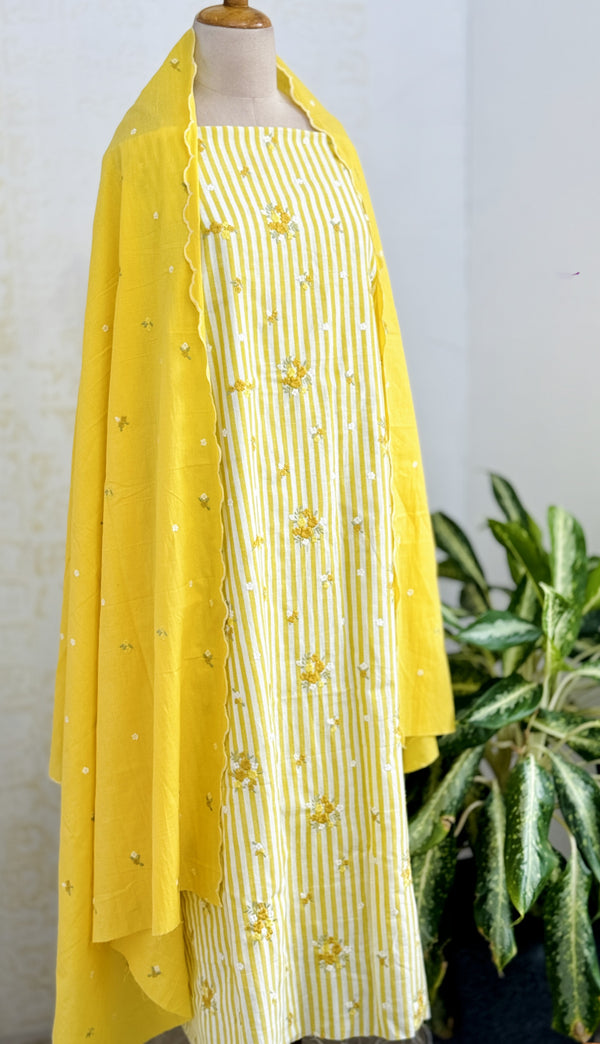 Unstitched Pure Cotton Kurti Set โ Top, Bottom & Dupatta ๐ฟ