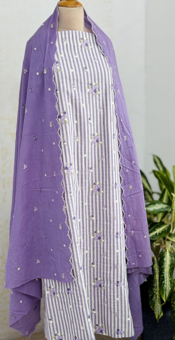 Unstitched Pure Cotton Kurti Set – Top, Bottom & Dupatta 🌿