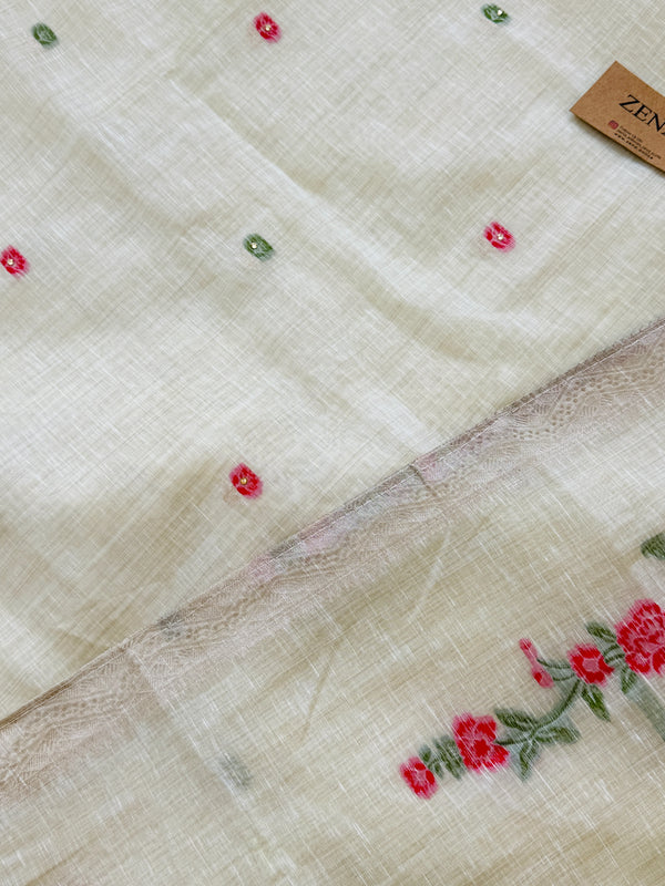 🌼✨ Onam Arrival | Linen Hand-Detailed Unstitched Suit ✨🌼