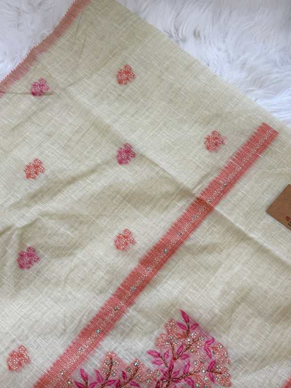 🌼✨ Onam Arrival | Linen Hand-Detailed Unstitched Suit ✨🌼