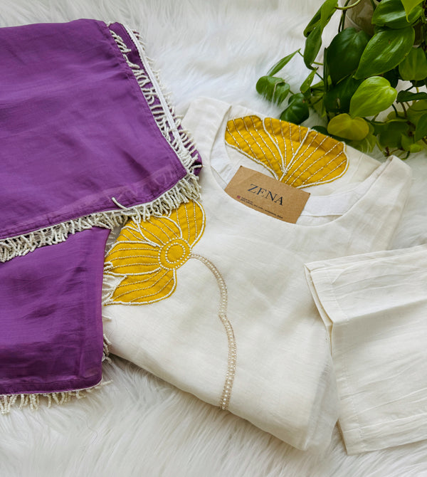 Premium Mul Chanderi Handcrafted A-Line Kurti Set