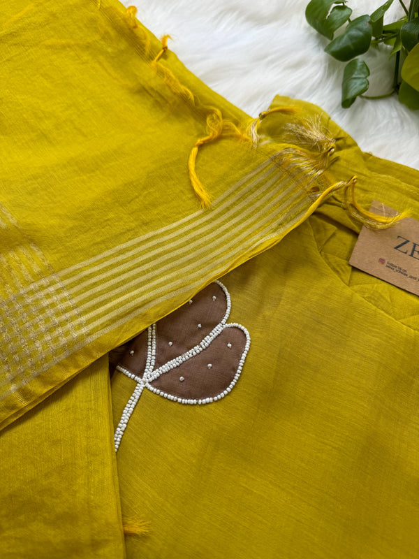 Premium Mul Chanderi Handcrafted A-Line Kurti Set