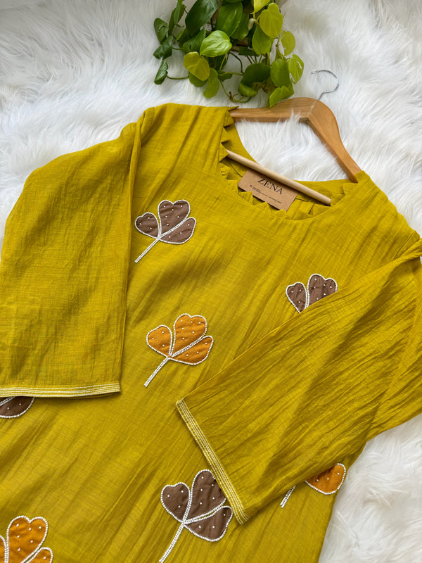 Premium Mul Chanderi Handcrafted A-Line Kurti Set