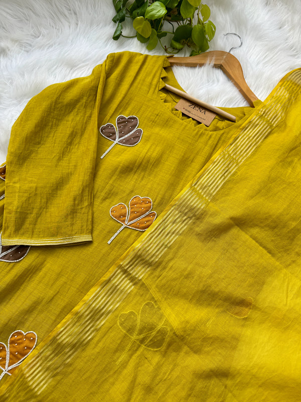 Premium Mul Chanderi Handcrafted A-Line Kurti Set