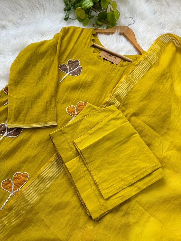 Premium Mul Chanderi Handcrafted A-Line Kurti Set