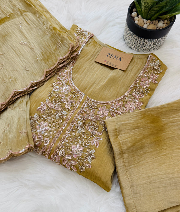 ✨ Crush Tissue Silk Handwork Party Wear Kurti Set ✨
