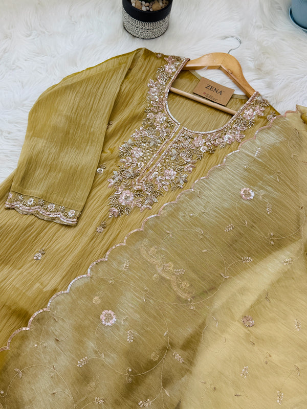 ✨ Crush Tissue Silk Handwork Party Wear Kurti Set ✨