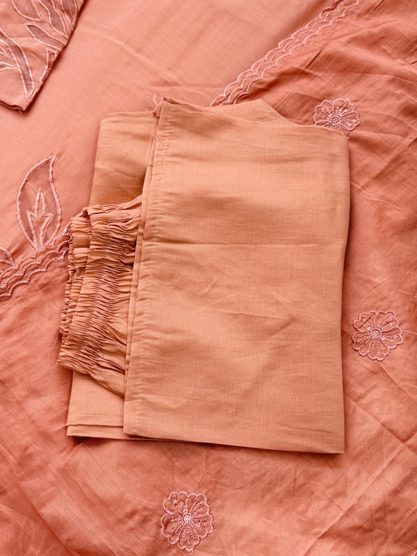 ✨ Glass Chanderi Embroidered A-Line Kurti Set ✨