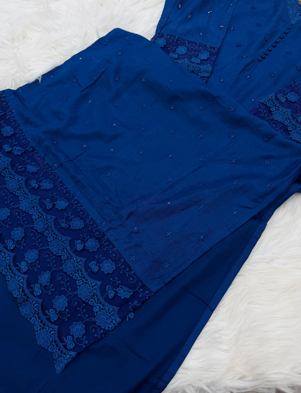 ✨ Mul Chanderi Embroidery Work Slitted Kurti Set