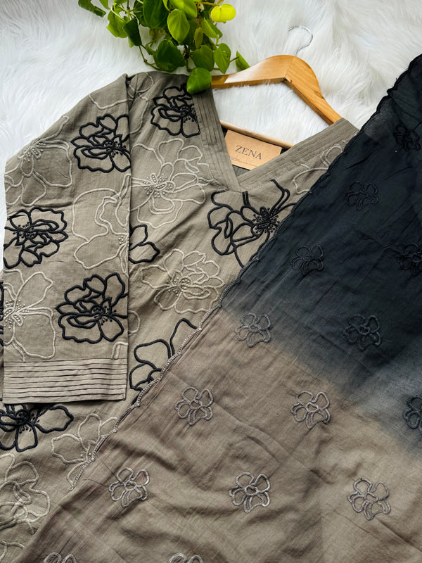 Pure Mul Cotton Embroidered Kurti Set