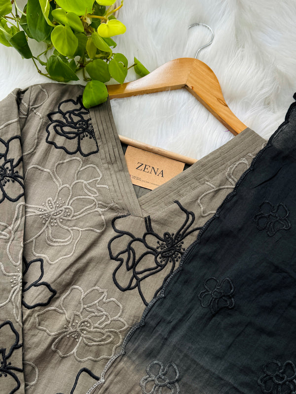 Pure Mul Cotton Embroidered Kurti Set