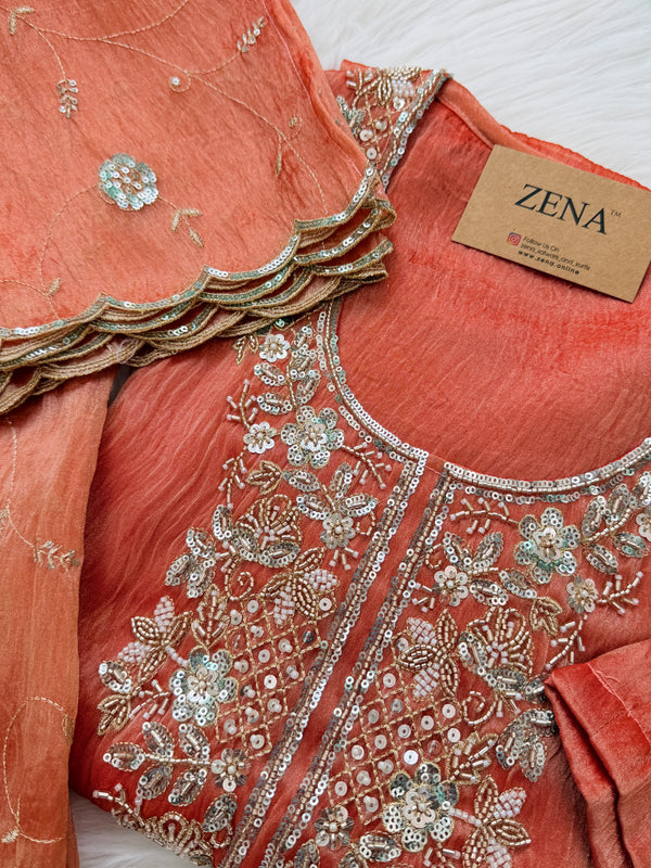 ✨ Crush Tissue Silk Handwork Party Wear Kurti Set ✨