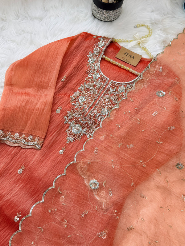✨ Crush Tissue Silk Handwork Party Wear Kurti Set ✨