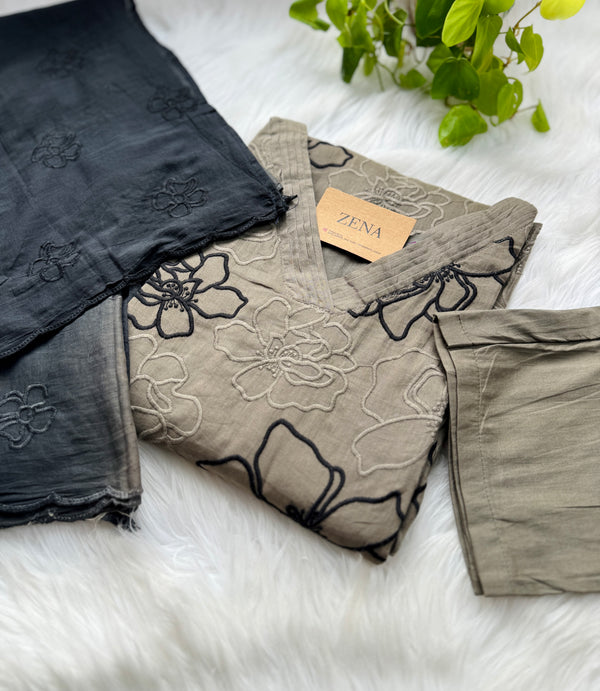 Pure Mul Cotton Embroidered Kurti Set