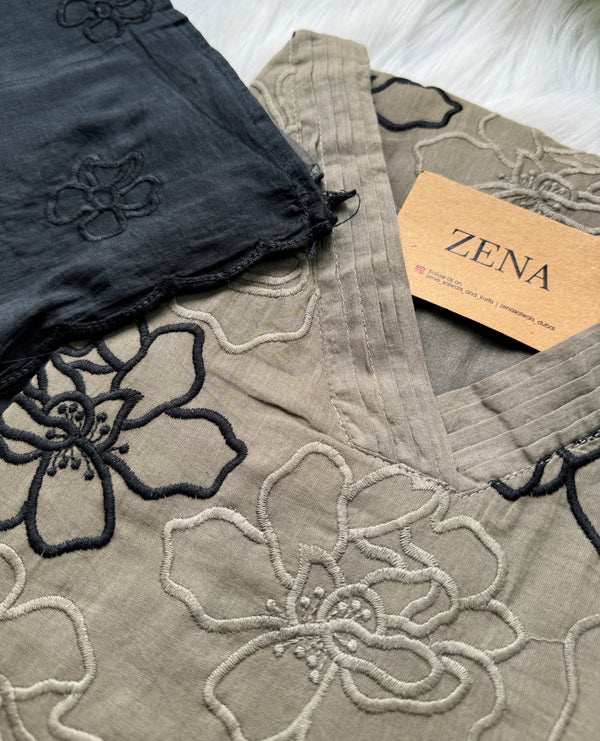 Pure Mul Cotton Embroidered Kurti Set