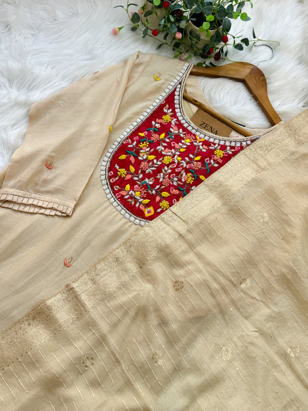 ✨ Tissue Silk Hand Detailed Kurti Set ✨