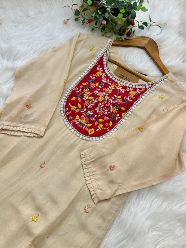 ✨ Tissue Silk Hand Detailed Kurti Set ✨