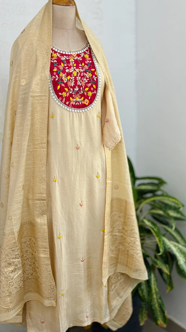✨ Tissue Silk Hand Detailed Kurti Set ✨