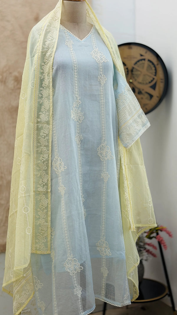 ✨ Kota Doria Embroidered Kurti Set