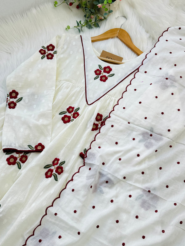 Pure Cotton Embroidered Anarkali Suit – Comfort Wrapped in Elegance 🌸