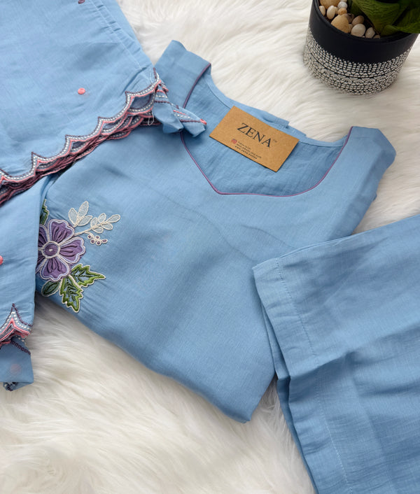 ✨ Premium Mul Chanderi Appliqué Work Kurti Set ✨