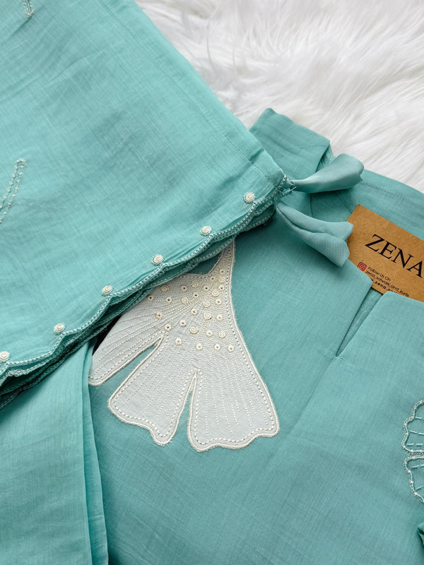 ✨ Premium Mul Chanderi Appliqué Work Kurti Set ✨